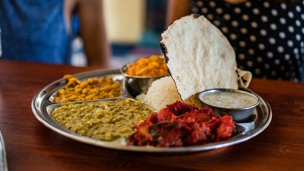 Balanced Indian weight loss meal with roti, dal, sabzi, curd and salad
